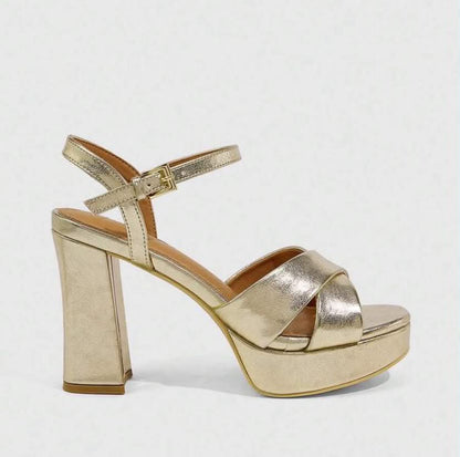 Sandales à Talons Plateforme – Éclat Doré