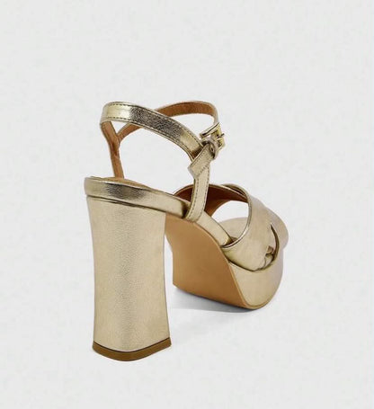 Sandales à Talons Plateforme – Éclat Doré