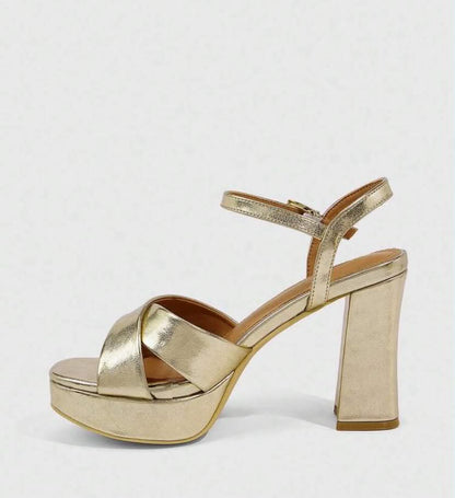 Sandales à Talons Plateforme – Éclat Doré