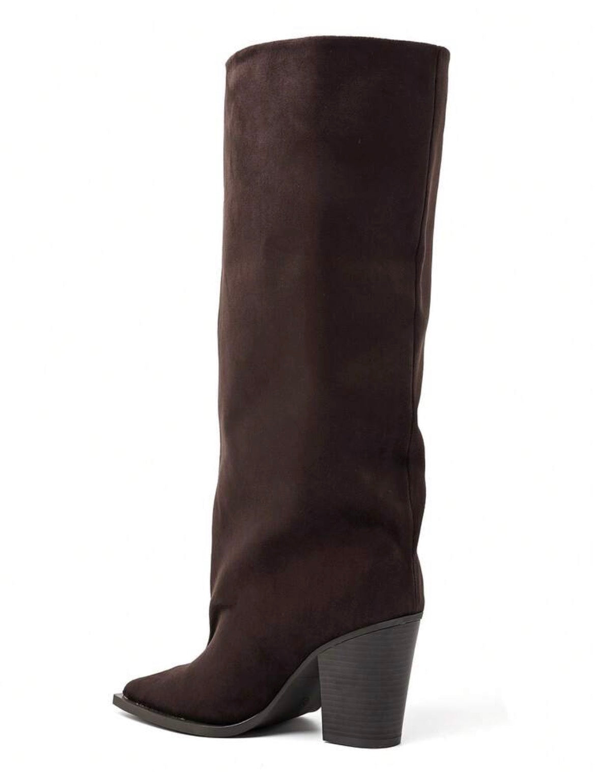 BOTTES HAUTES SUÉDINE BOUT POINTU TALON BLOC – MISS ABIGAIL DARK BROWN