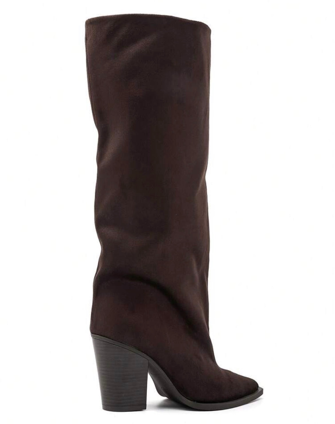 BOTTES HAUTES SUÉDINE BOUT POINTU TALON BLOC – MISS ABIGAIL DARK BROWN