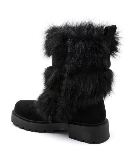 BOTTES FOURRÉES FEMME À BOUCLES EFFET DAIM – NOIR MISS SIENNA