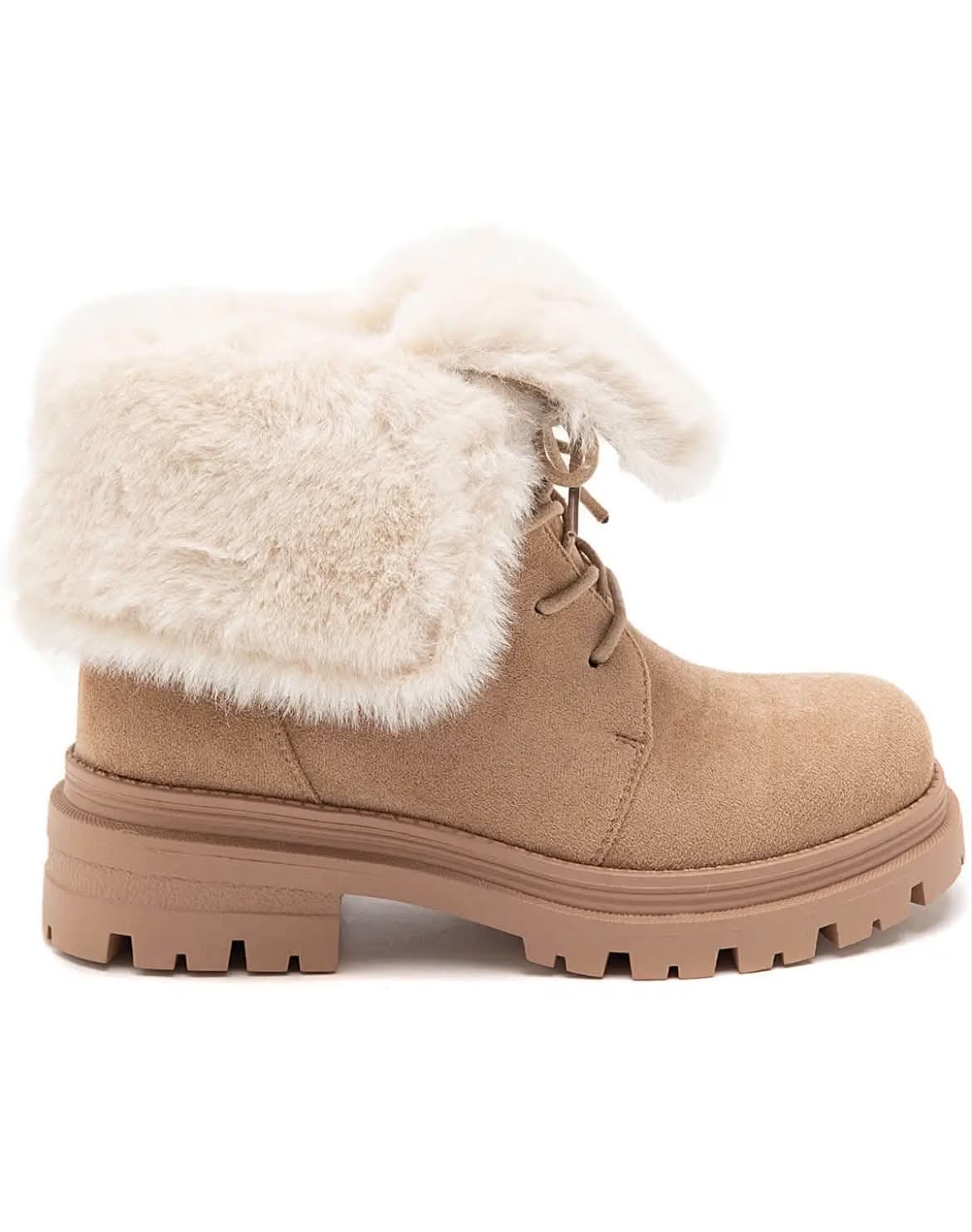 BOTTINES FOURRÉES FEMME À LACETS EFFET DAIM – CAMEL MISS ALONA