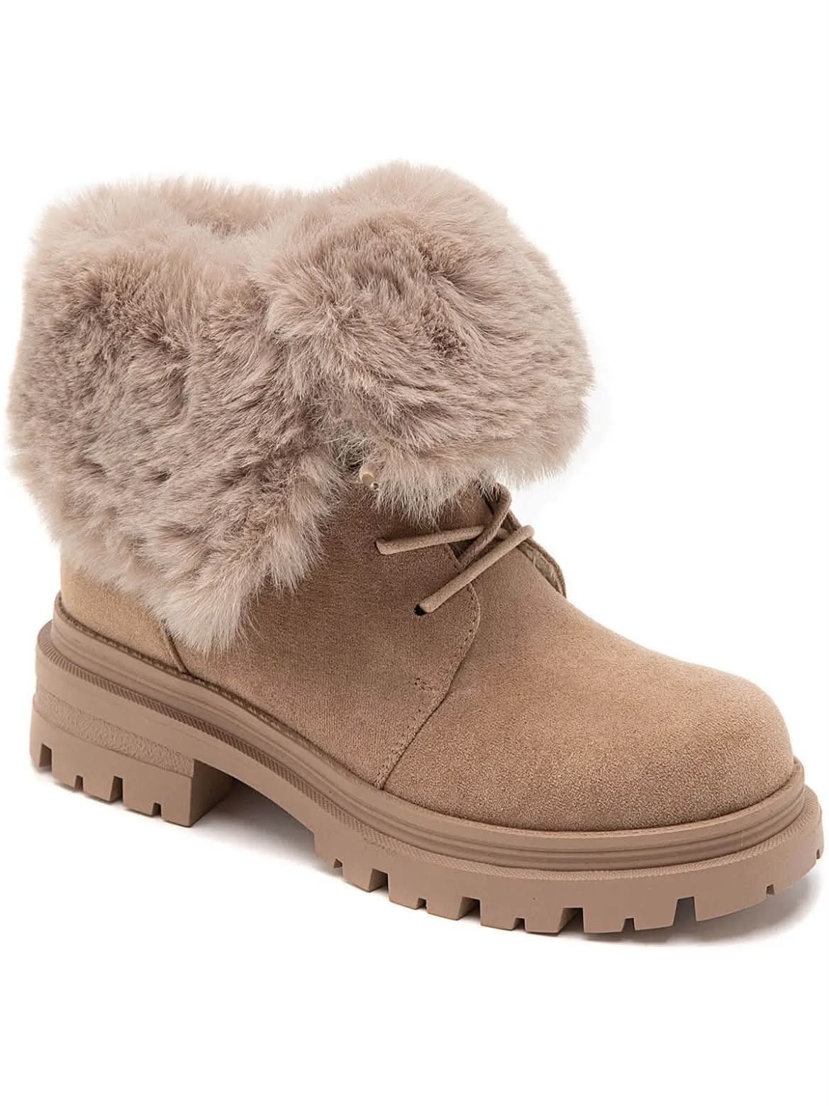BOTTINES FOURRÉES FEMME À LACETS EFFET DAIM – TAUPE MISS ALONA