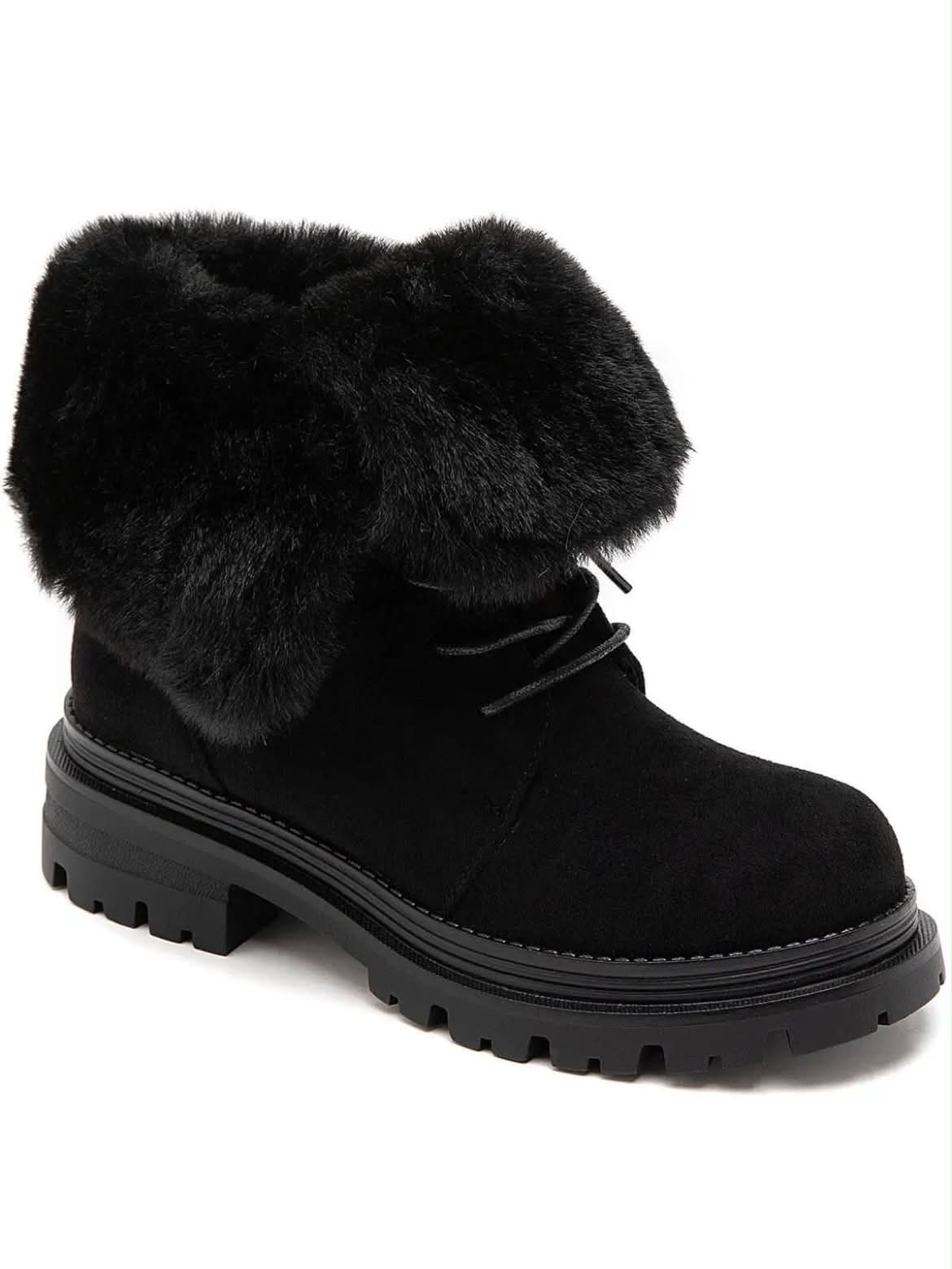 BOTTINES FOURRÉES FEMME À LACETS EFFET DAIM – NOIR MISS ALONA