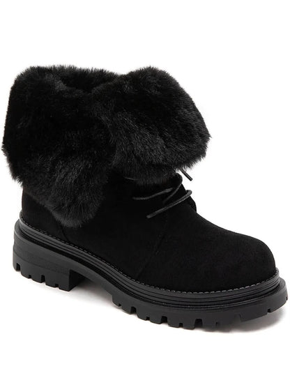BOTTINES FOURRÉES FEMME À LACETS EFFET DAIM – NOIR MISS ALONA