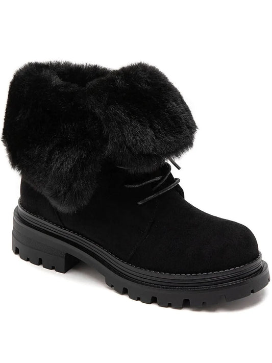 BOTTINES FOURRÉES FEMME À LACETS EFFET DAIM – NOIR MISS ALONA