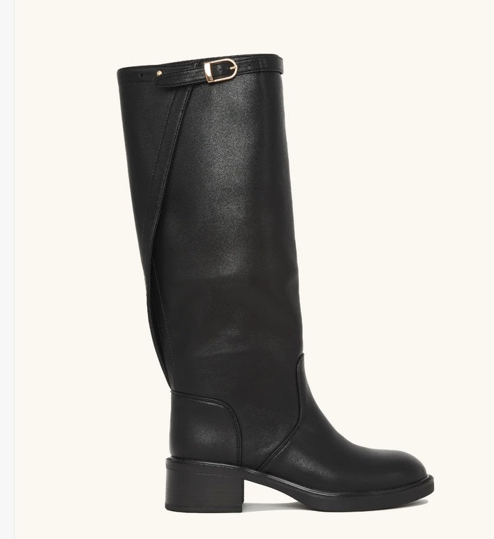 CHAUSSURES FEMMES BOTTES CAVALIERE A BOUCLE ET AJUSTABLE MISS CASSIE NOIR