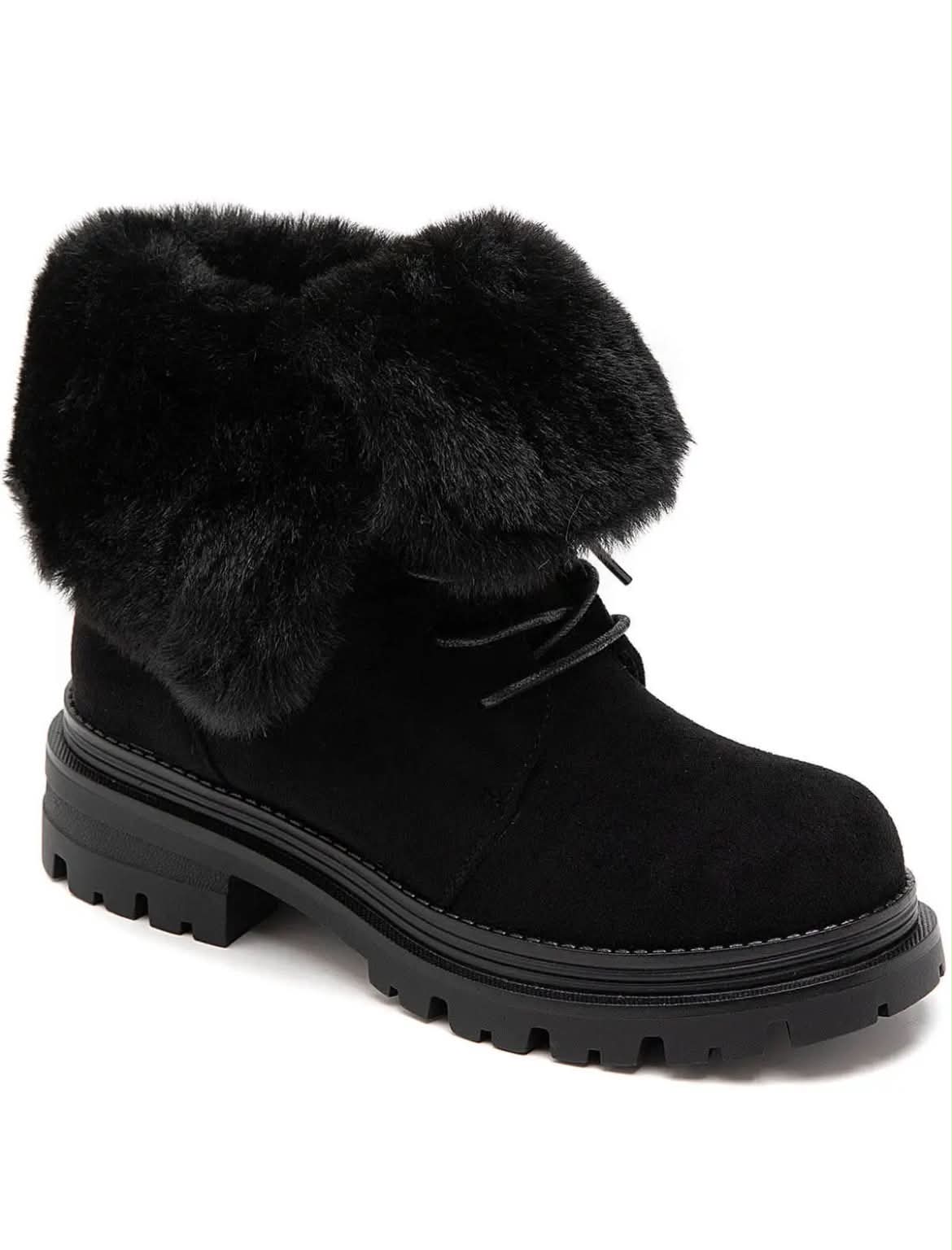 BOTTINES FOURRÉES FEMME À LACETS EFFET DAIM – NOIR MISS ALONA