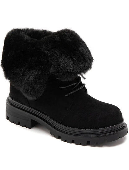 BOTTINES FOURRÉES FEMME À LACETS EFFET DAIM – NOIR MISS ALONA