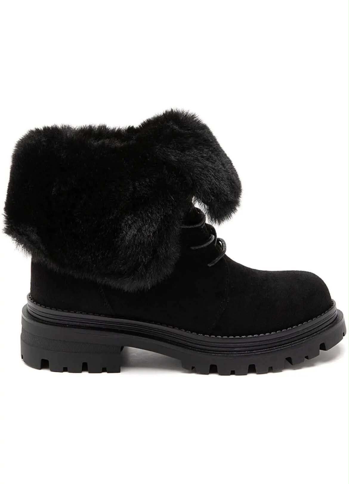 BOTTINES FOURRÉES FEMME À LACETS EFFET DAIM – NOIR MISS ALONA