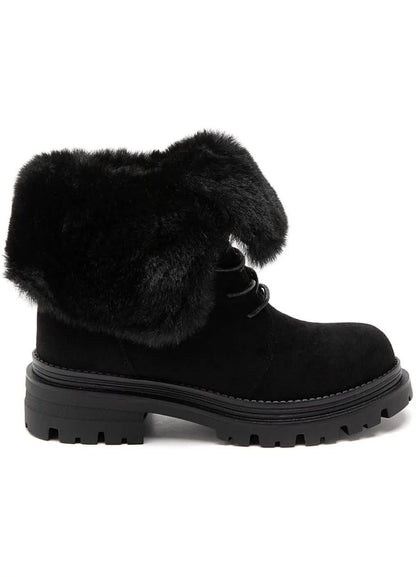 BOTTINES FOURRÉES FEMME À LACETS EFFET DAIM – NOIR MISS ALONA