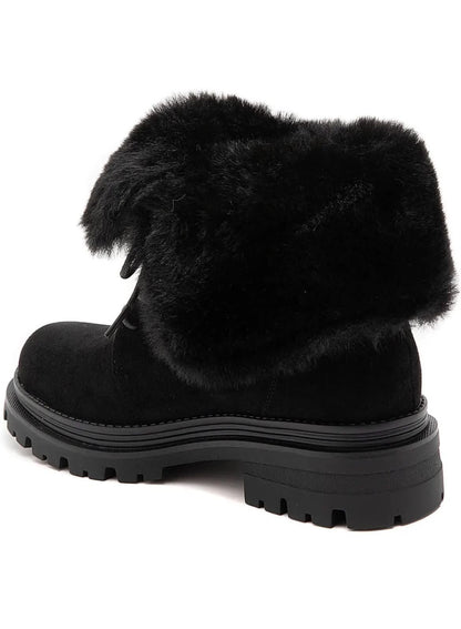 BOTTINES FOURRÉES FEMME À LACETS EFFET DAIM – NOIR MISS ALONA