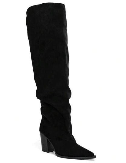 CUISSARDES SUÉDINE EFFET FROISSÉ BOUT POINTU TALON BLOC – MISS WILLOW NOIR