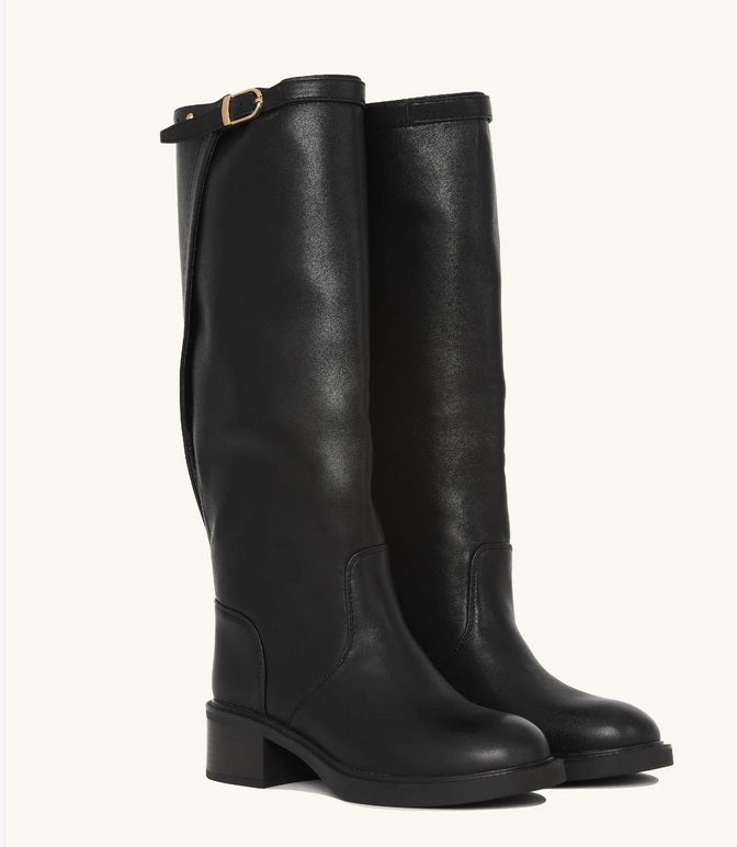 CHAUSSURES FEMMES BOTTES CAVALIERE A BOUCLE ET AJUSTABLE MISS CASSIE NOIR
