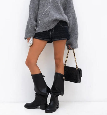 CHAUSSURES FEMMES BOTTES CAVALIERE A BOUCLE ET AJUSTABLE MISS CASSIE NOIR