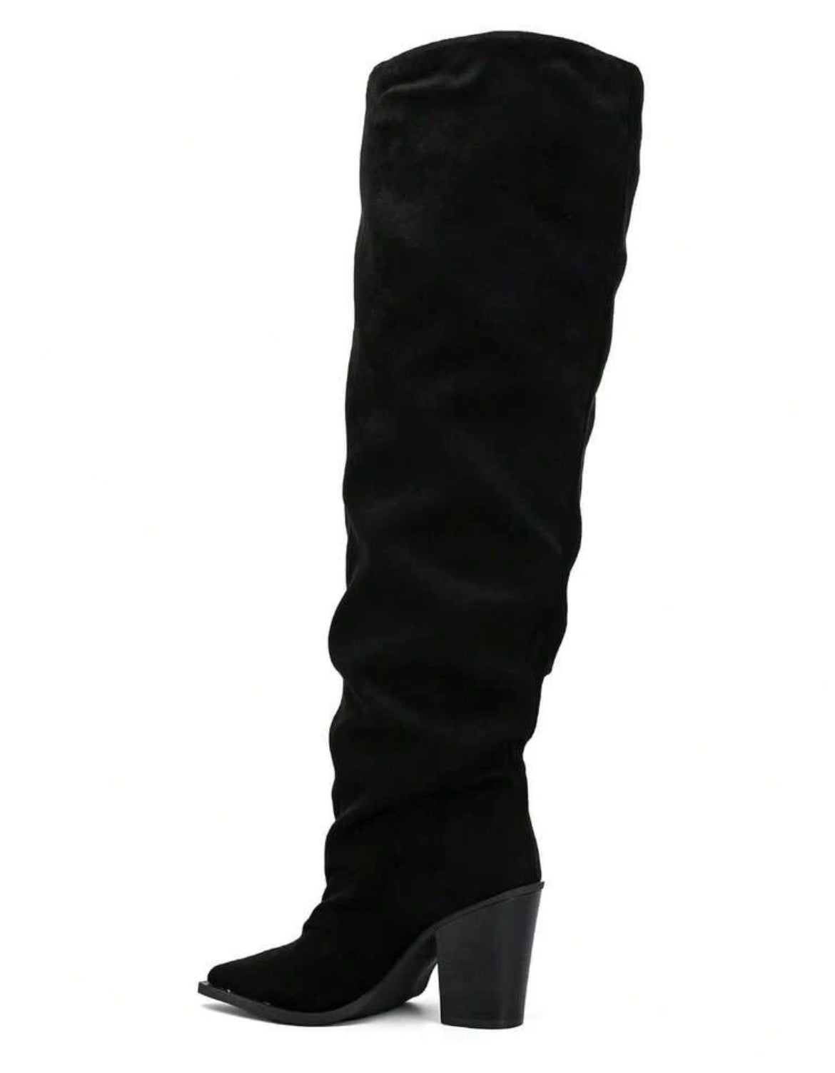 CUISSARDES SUÉDINE EFFET FROISSÉ BOUT POINTU TALON BLOC – MISS WILLOW NOIR