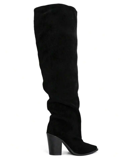 CUISSARDES SUÉDINE EFFET FROISSÉ BOUT POINTU TALON BLOC – MISS WILLOW NOIR