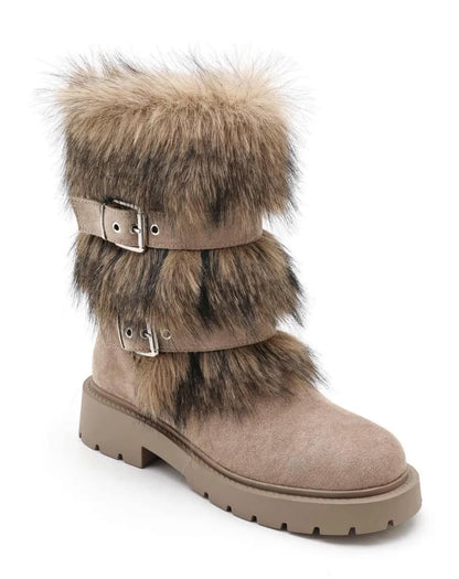 BOTTES FOURRÉES FEMME À BOUCLES EFFET DAIM – TAUPE MISS SIENNA