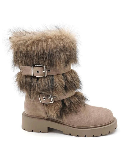 BOTTES FOURRÉES FEMME À BOUCLES EFFET DAIM – TAUPE MISS SIENNA