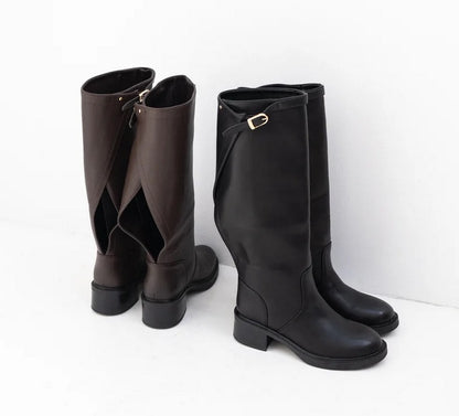 CHAUSSURES FEMMES BOTTES CAVALIERE A BOUCLE ET AJUSTABLE MISS CASSIE NOIR