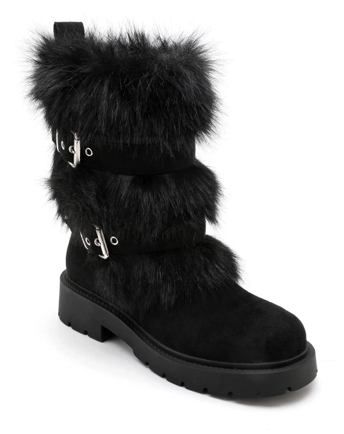 BOTTES FOURRÉES FEMME À BOUCLES EFFET DAIM – NOIR MISS SIENNA