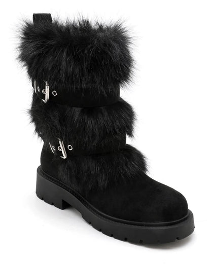 BOTTES FOURRÉES FEMME À BOUCLES EFFET DAIM – NOIR MISS SIENNA