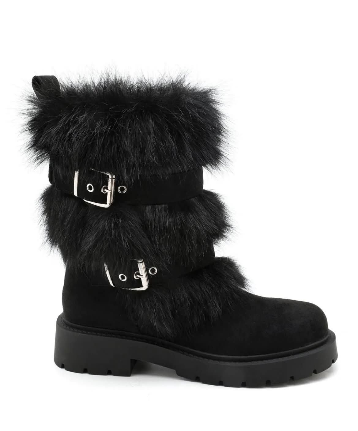BOTTES FOURRÉES FEMME À BOUCLES EFFET DAIM – NOIR MISS SIENNA