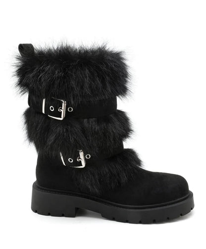 BOTTES FOURRÉES FEMME À BOUCLES EFFET DAIM – NOIR MISS SIENNA