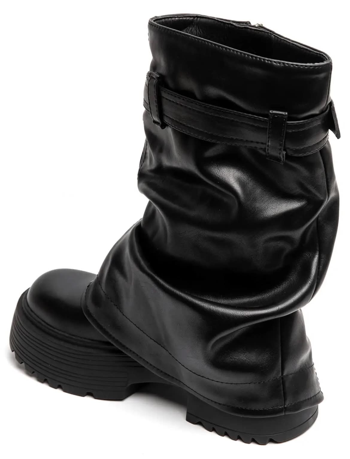 BOTTES PLATEFORME FEMME À REVERS ZIPPÉ & BOUCLE – NOIR MISS FOLY