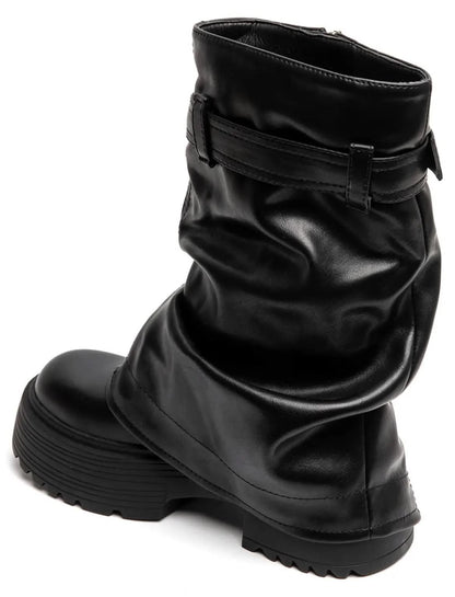 BOTTES PLATEFORME FEMME À REVERS ZIPPÉ & BOUCLE – NOIR MISS FOLY
