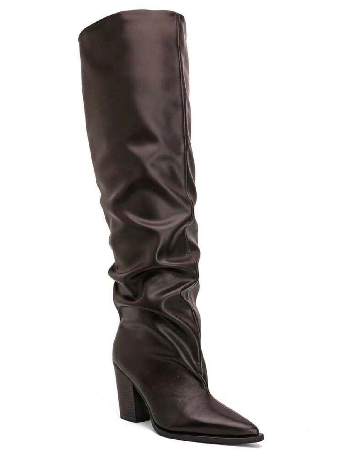 CUISSARDES SIMILI CUIR EFFET FROISSÉ BOUT POINTU TALON BLOC – MISS WILLOW MARRON