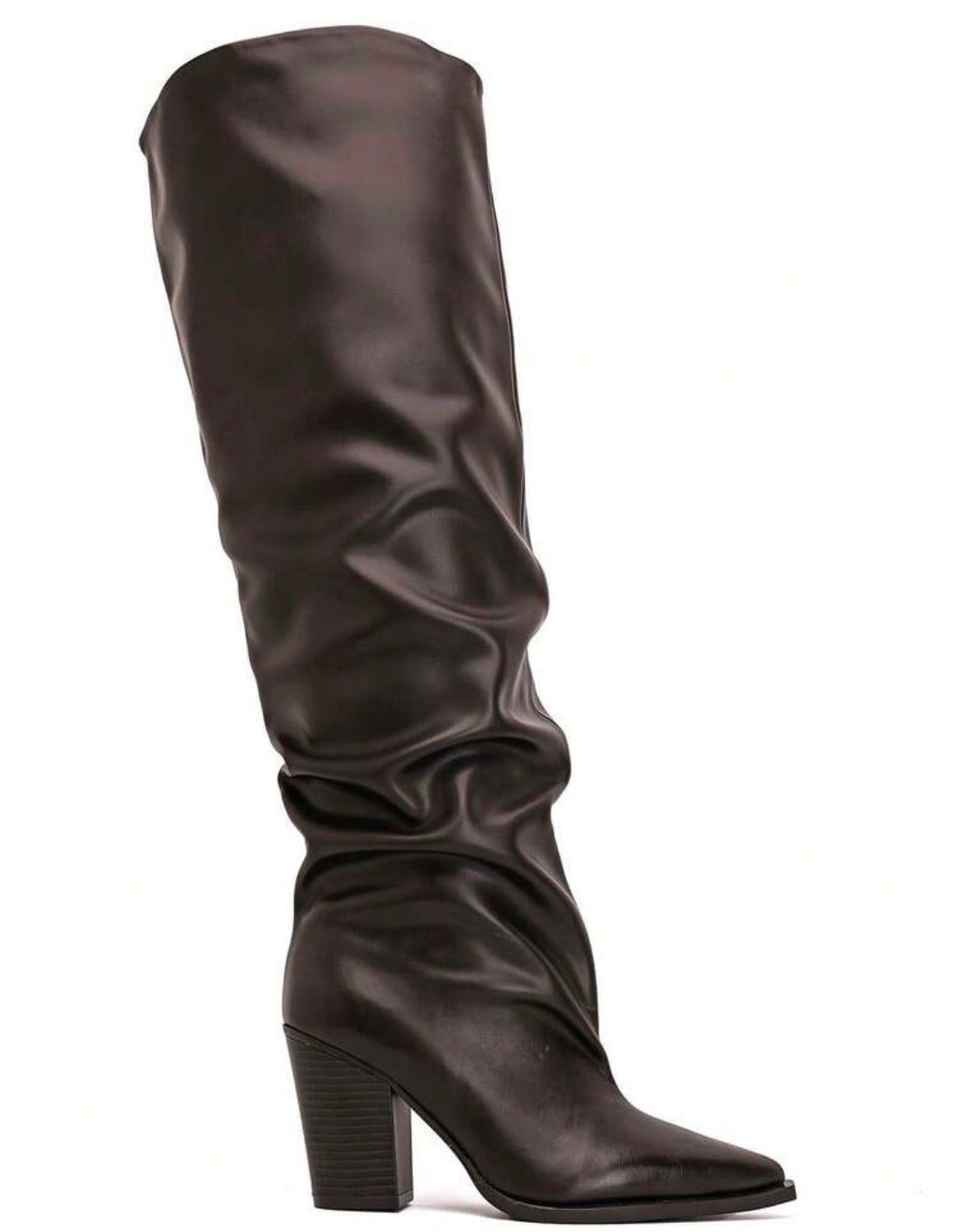 CUISSARDES SIMILI CUIR EFFET FROISSÉ BOUT POINTU TALON BLOC – MISS WILLOW MARRON