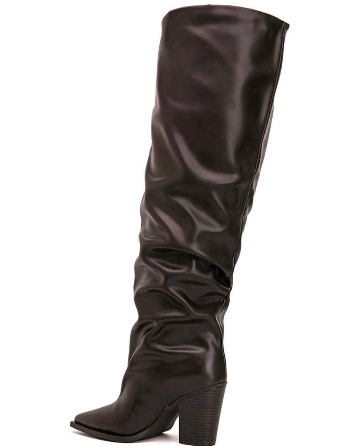 CUISSARDES SIMILI CUIR EFFET FROISSÉ BOUT POINTU TALON BLOC – MISS WILLOW MARRON