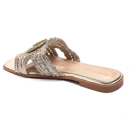 Mules plates bijoux – Élégance or
