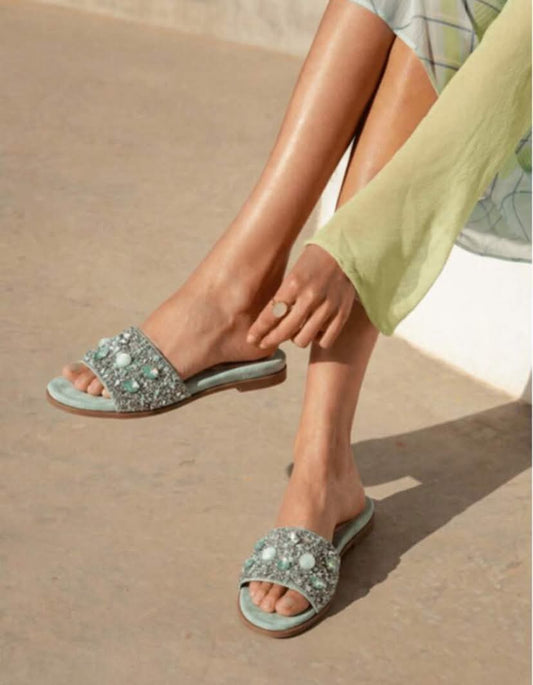 sandales Mules "– Green & Bijoux Scintillants