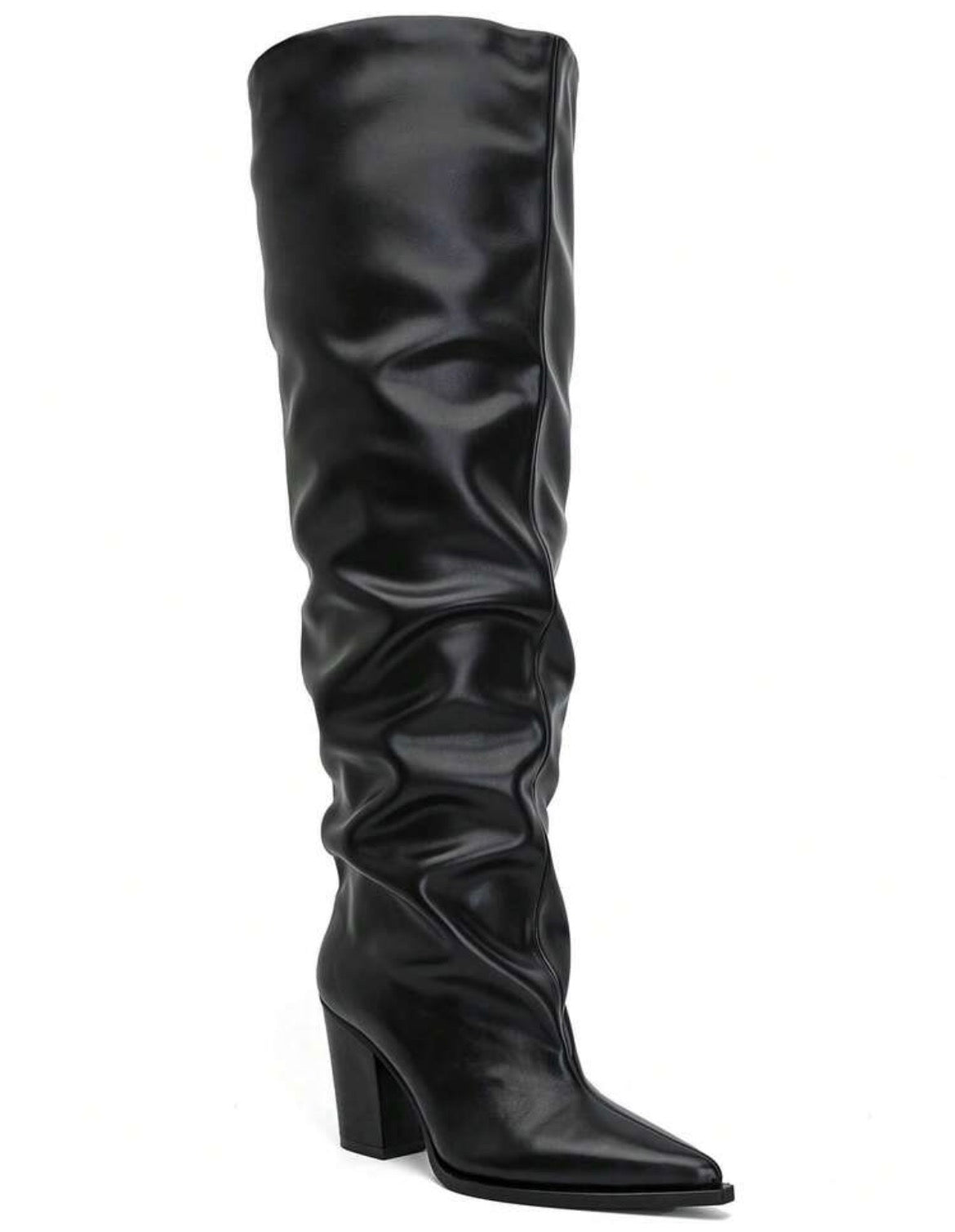 CUISSARDES SIMILI CUIR EFFET FROISSÉ BOUT POINTU TALON BLOC – MISS WILLOW NOIR