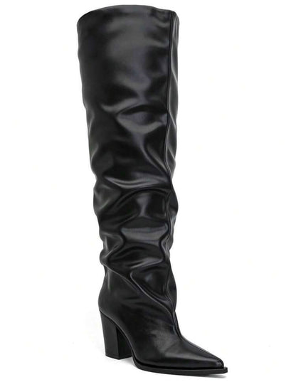 CUISSARDES SIMILI CUIR EFFET FROISSÉ BOUT POINTU TALON BLOC – MISS WILLOW NOIR