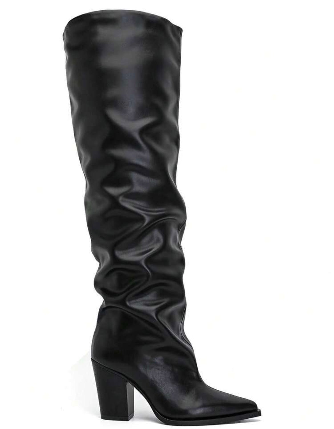 CUISSARDES SIMILI CUIR EFFET FROISSÉ BOUT POINTU TALON BLOC – MISS WILLOW NOIR