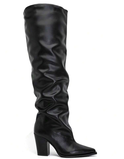 CUISSARDES SIMILI CUIR EFFET FROISSÉ BOUT POINTU TALON BLOC – MISS WILLOW NOIR
