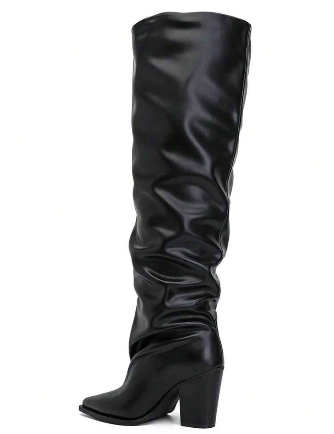 CUISSARDES SIMILI CUIR EFFET FROISSÉ BOUT POINTU TALON BLOC – MISS WILLOW NOIR