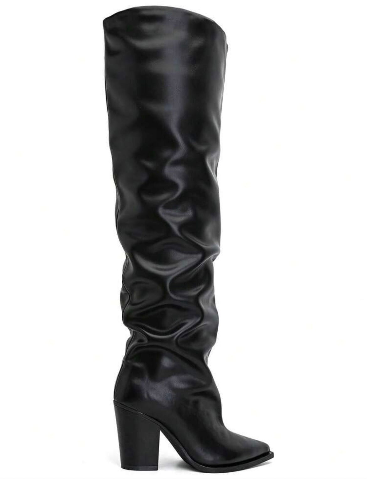 CUISSARDES SIMILI CUIR EFFET FROISSÉ BOUT POINTU TALON BLOC – MISS WILLOW NOIR