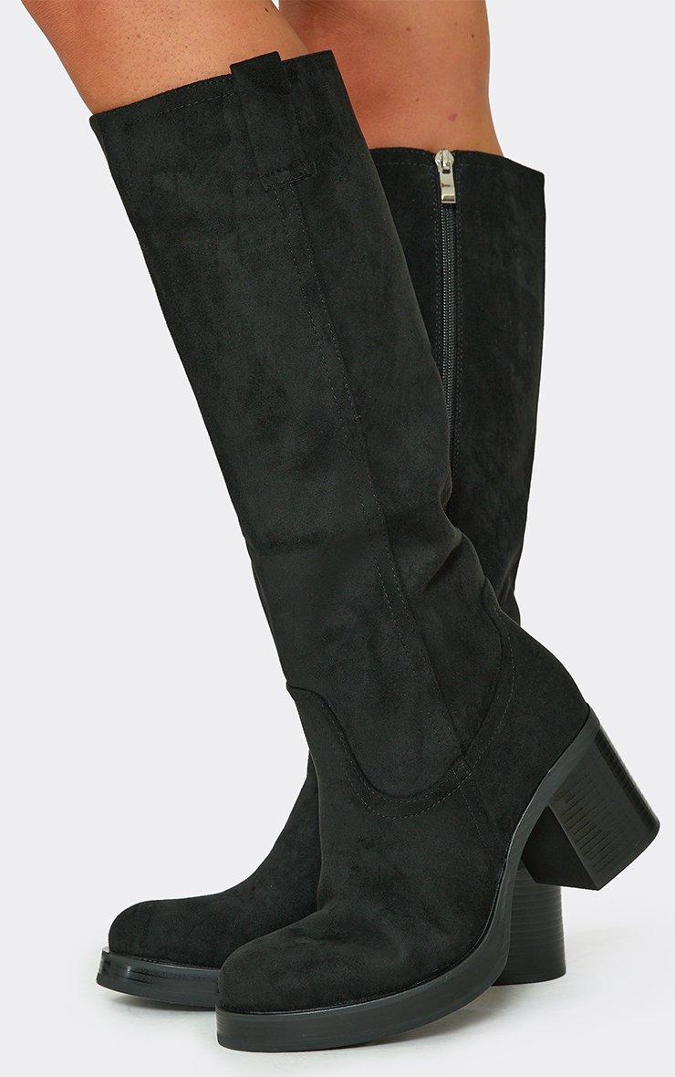 BOTTES SUÉDINE NOIR TALON PLATEFORME BOUT CARRÉ ZIP APPARENT – MISS MAYRA