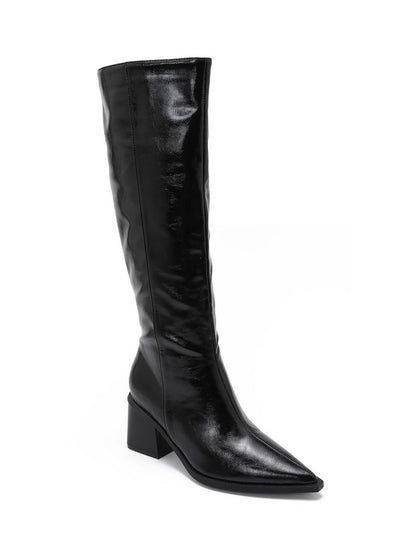 BOTTES HAUTES NOIRES EFFET VERNI FROISSÉ – BOUT POINTU & TALON CARRÉ MISS JONAH