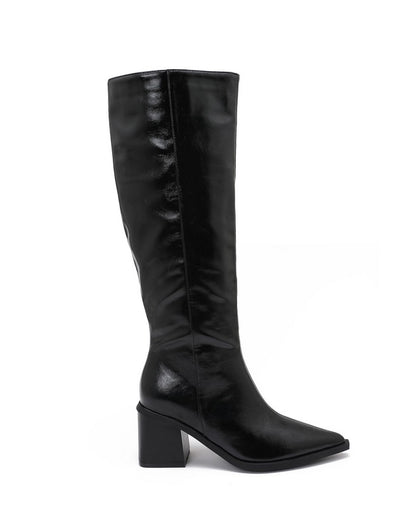 BOTTES HAUTES NOIRES EFFET VERNI FROISSÉ – BOUT POINTU & TALON CARRÉ MISS JONAH