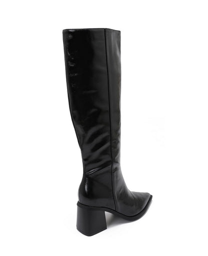 BOTTES HAUTES NOIRES EFFET VERNI FROISSÉ – BOUT POINTU & TALON CARRÉ MISS JONAH