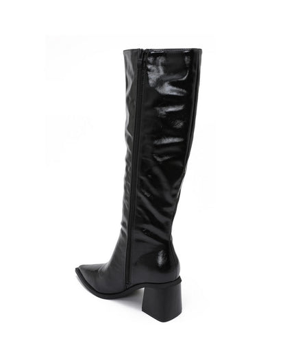 BOTTES HAUTES NOIRES EFFET VERNI FROISSÉ – BOUT POINTU & TALON CARRÉ MISS JONAH