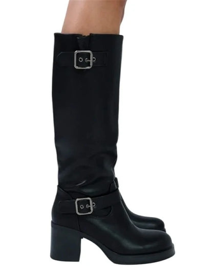 CHAUSSURES FEMME BOTTES CAVALIERES BOUCLE MISS IVY NOIR