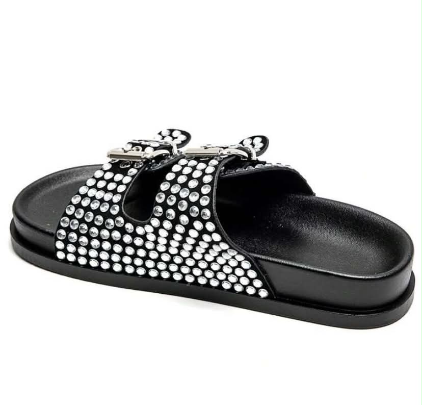 Mules à Strass et Boucles Ajustables – Élégance & Confort Noir