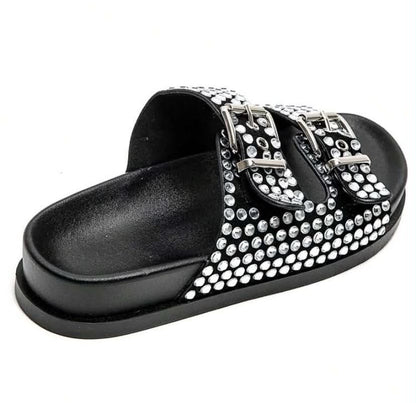 Mules à Strass et Boucles Ajustables – Élégance & Confort Noir
